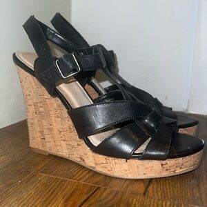 LE CHATEAU Black Strapped Wedge Heels